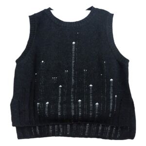Wild Fable Junior's Black Destructed Cropped Sweater Vest SKUW528‎